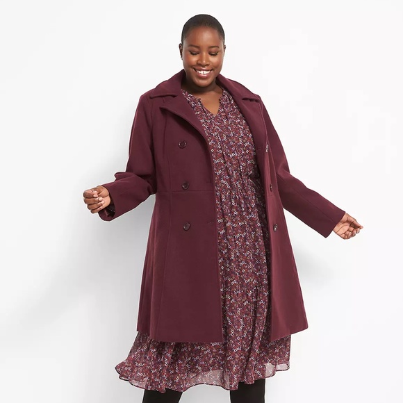 Lane Bryant Jackets & Blazers - Lane Bryant Burgundy Double-Breasted Coat Size 26